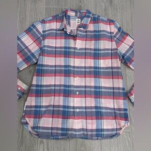 HIROSHI KATO 100% Cotton Pink Plaid Button Down Shirt Size Large EUC